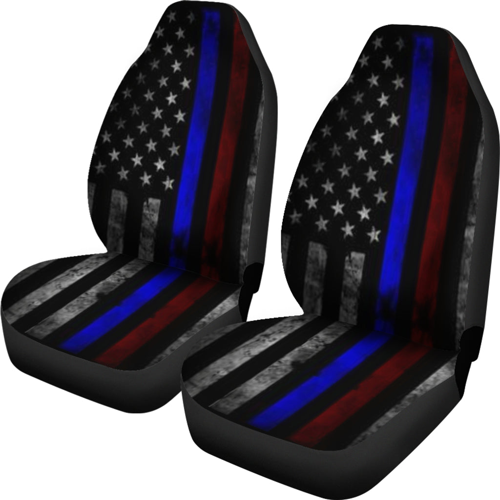 Tattered Thin Blue And Red Line Flag Car Seat Covers (Set Of 2)