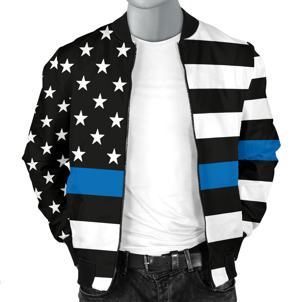 Men's Thin Blue Line American Flag Bomber Jacket