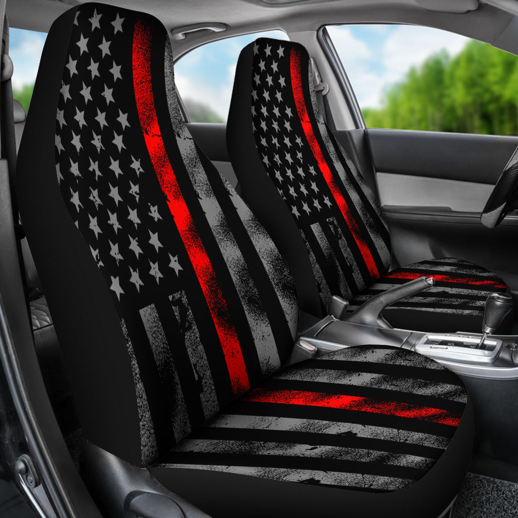 Tattered Thin Red Line Flag Car Seat Covers (Set Of 2)