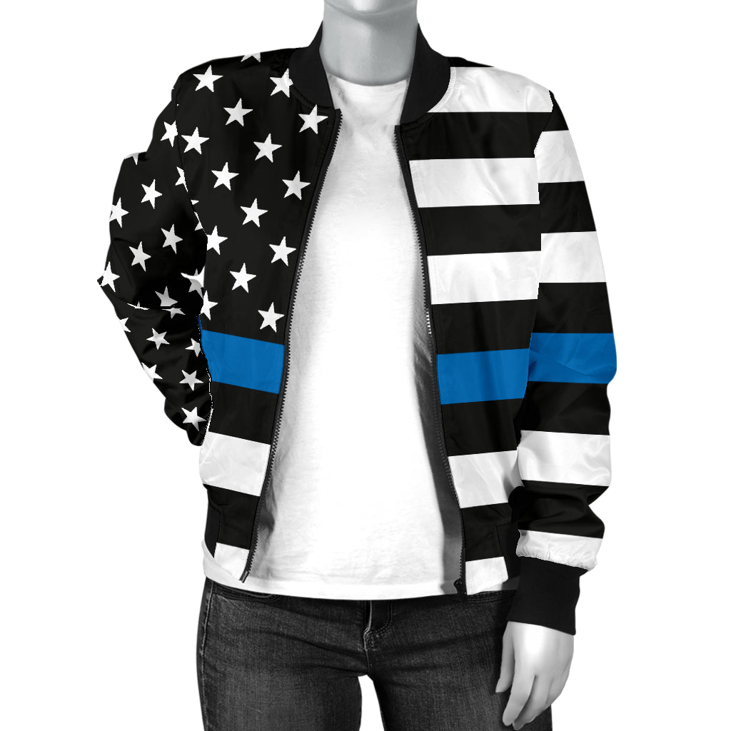 Women's Thin Blue Line American Flag Bomber Jacket