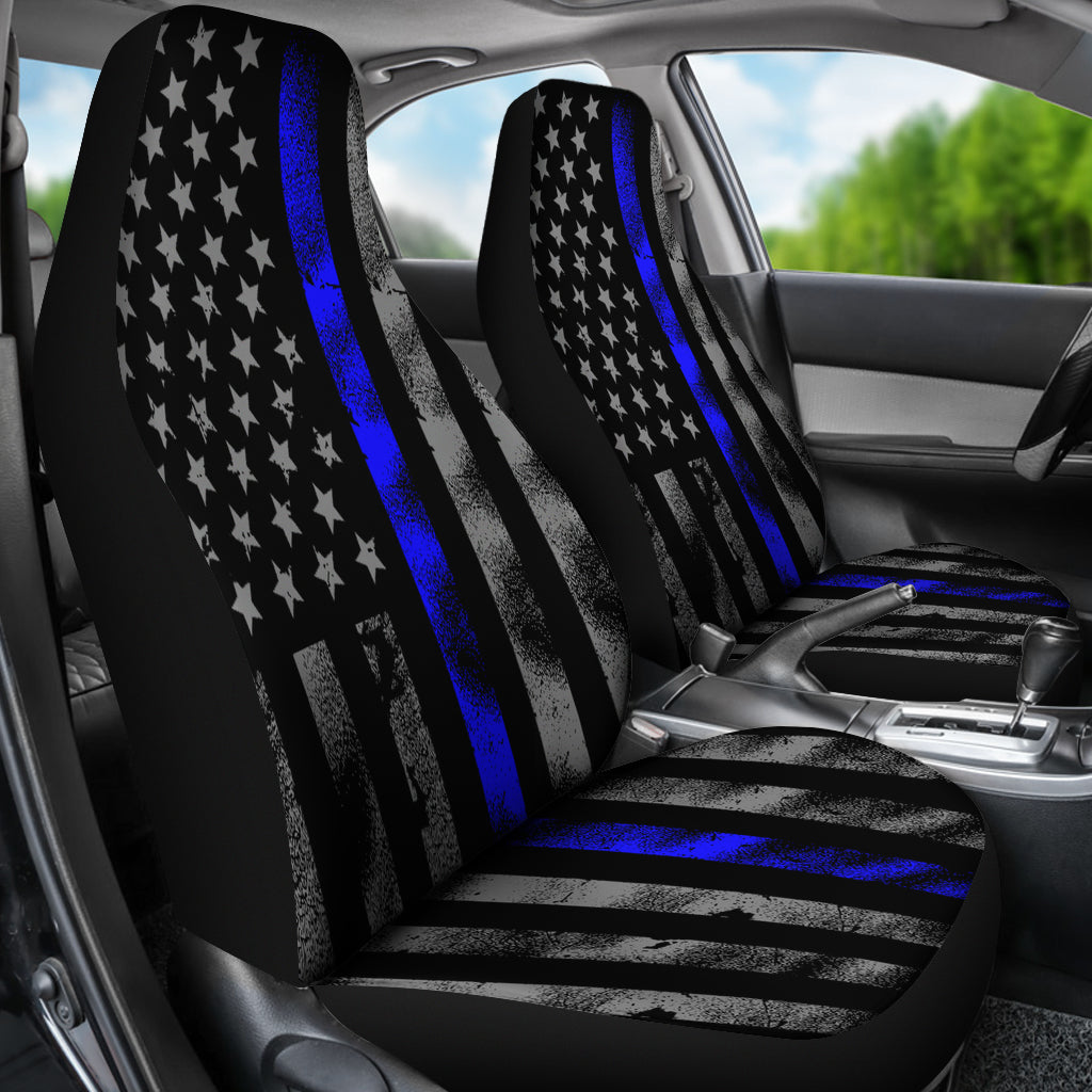 Tattered Thin Blue Line Flag Car Seat Covers (Set Of 2)