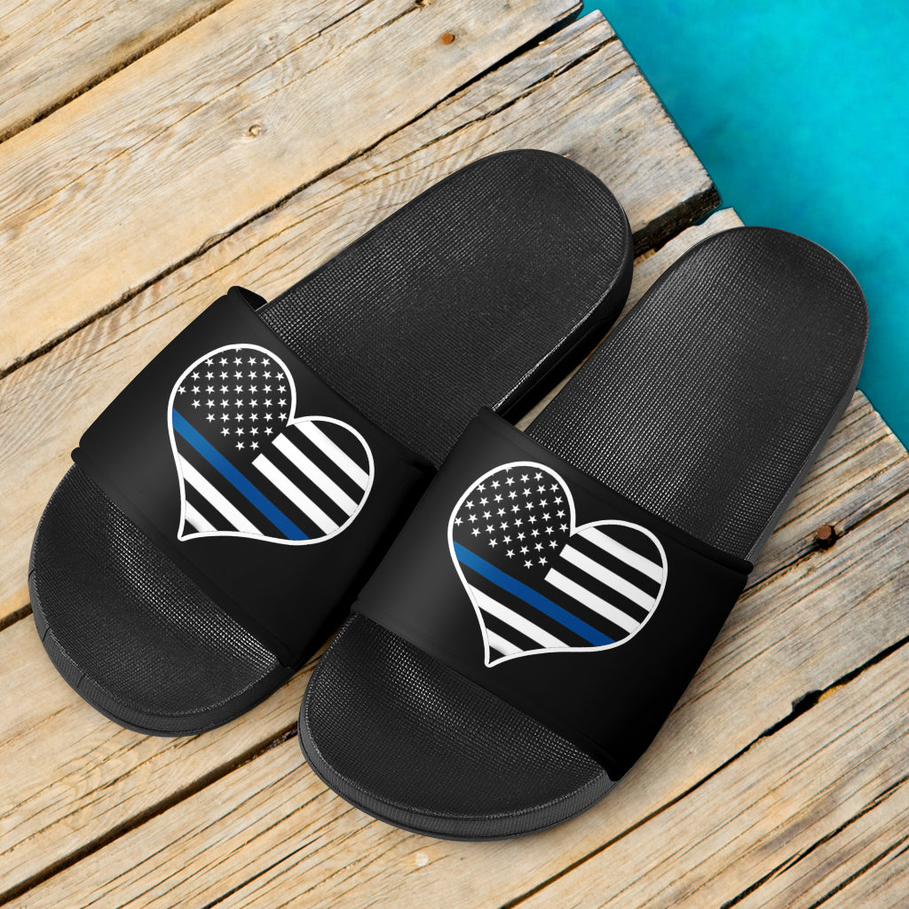 Thin Blue Line Heart Slide Sandals