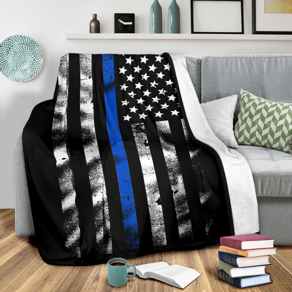 Thin Blue Line Distressed American Flag Blanket