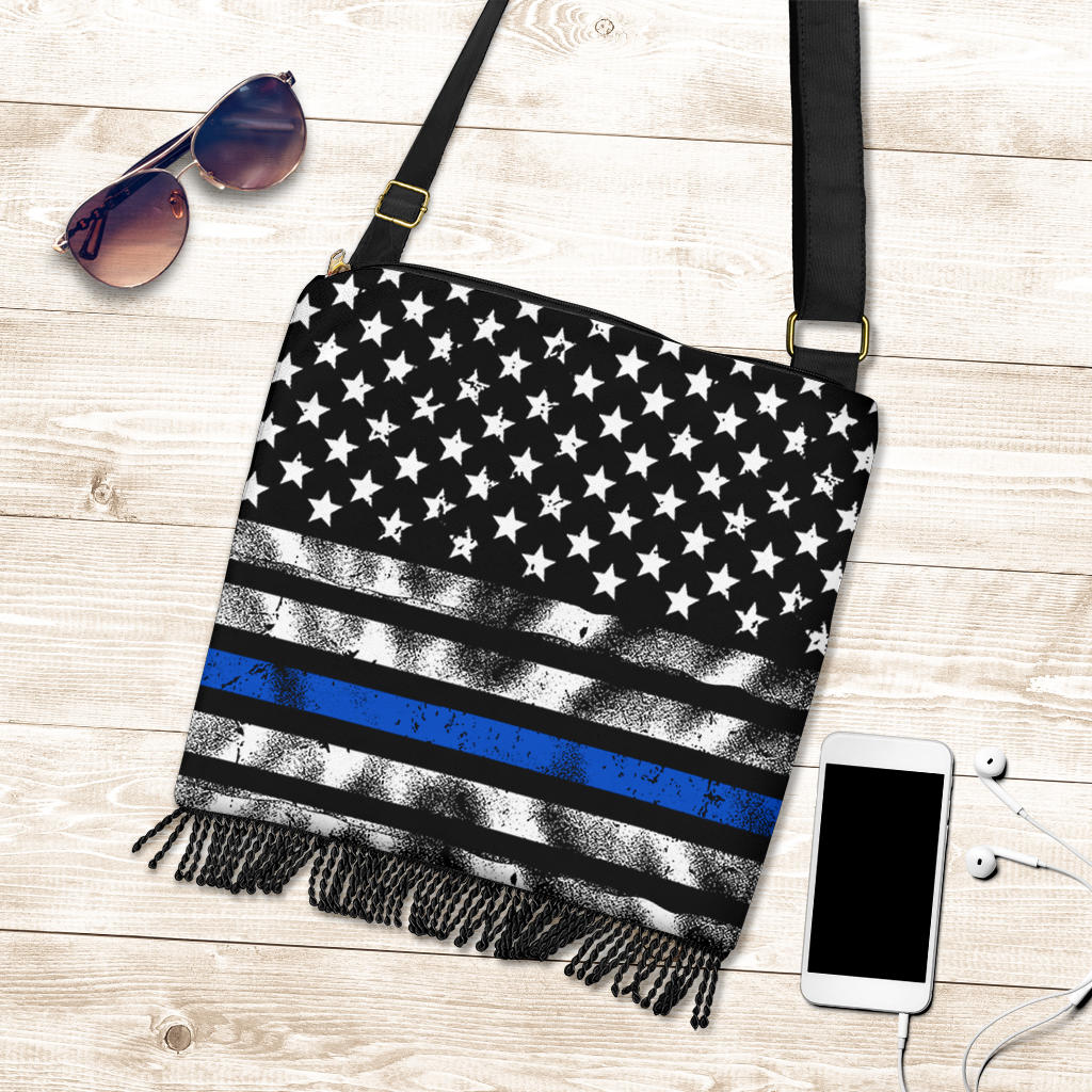 Thin Blue Line Stars and Lines Boho HandBag
