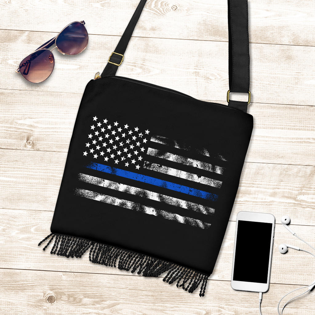 Thin Blue Line American Flag Boho HandBag