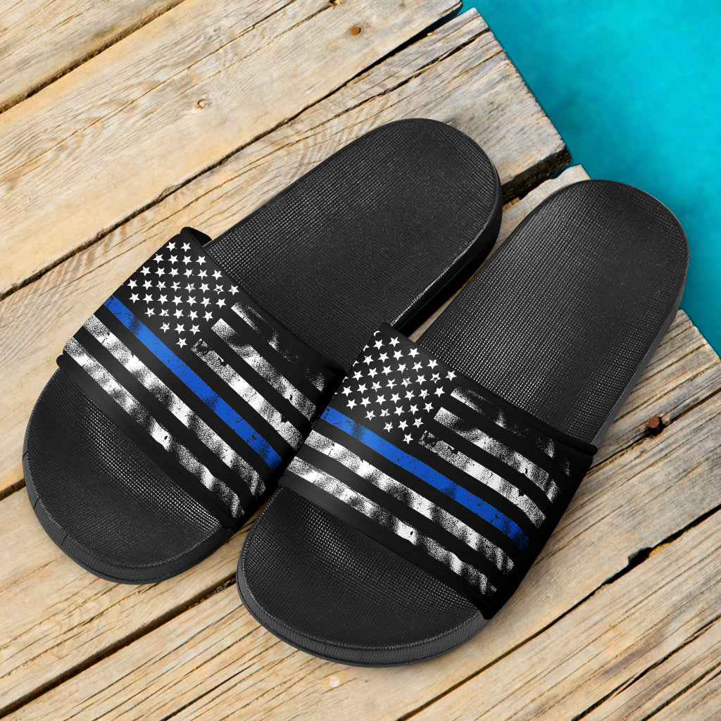 Thin Blue Line American Flag Slide Sandals