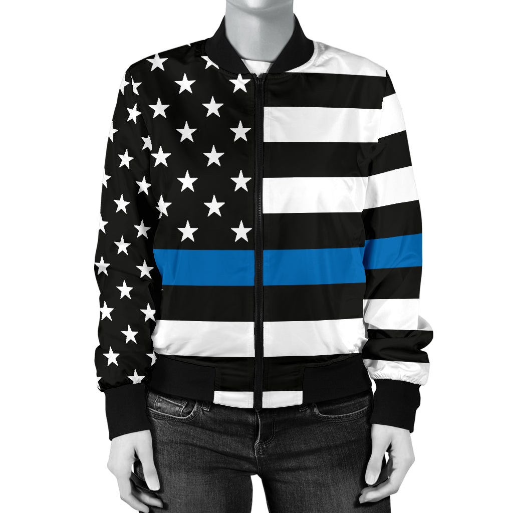 Women's Thin Blue Line American Flag Bomber Jacket