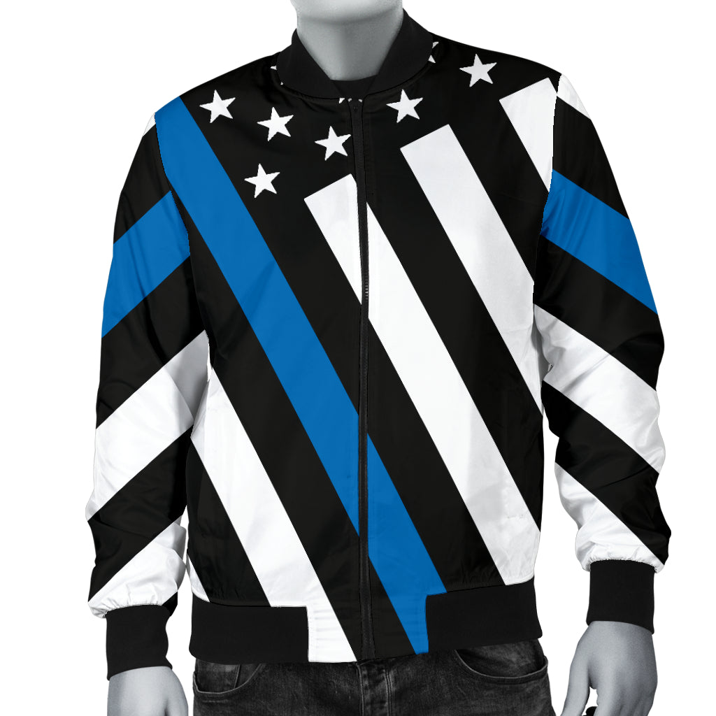 Men's Diagonal Thin Blue Line American Flag Bomber Jacket