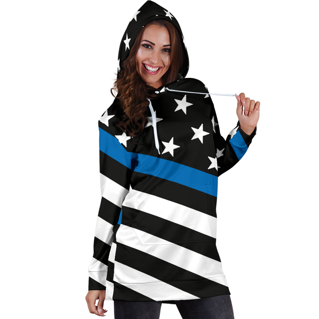 Diagonal Thin Blue Line Flag Hoodie Dress