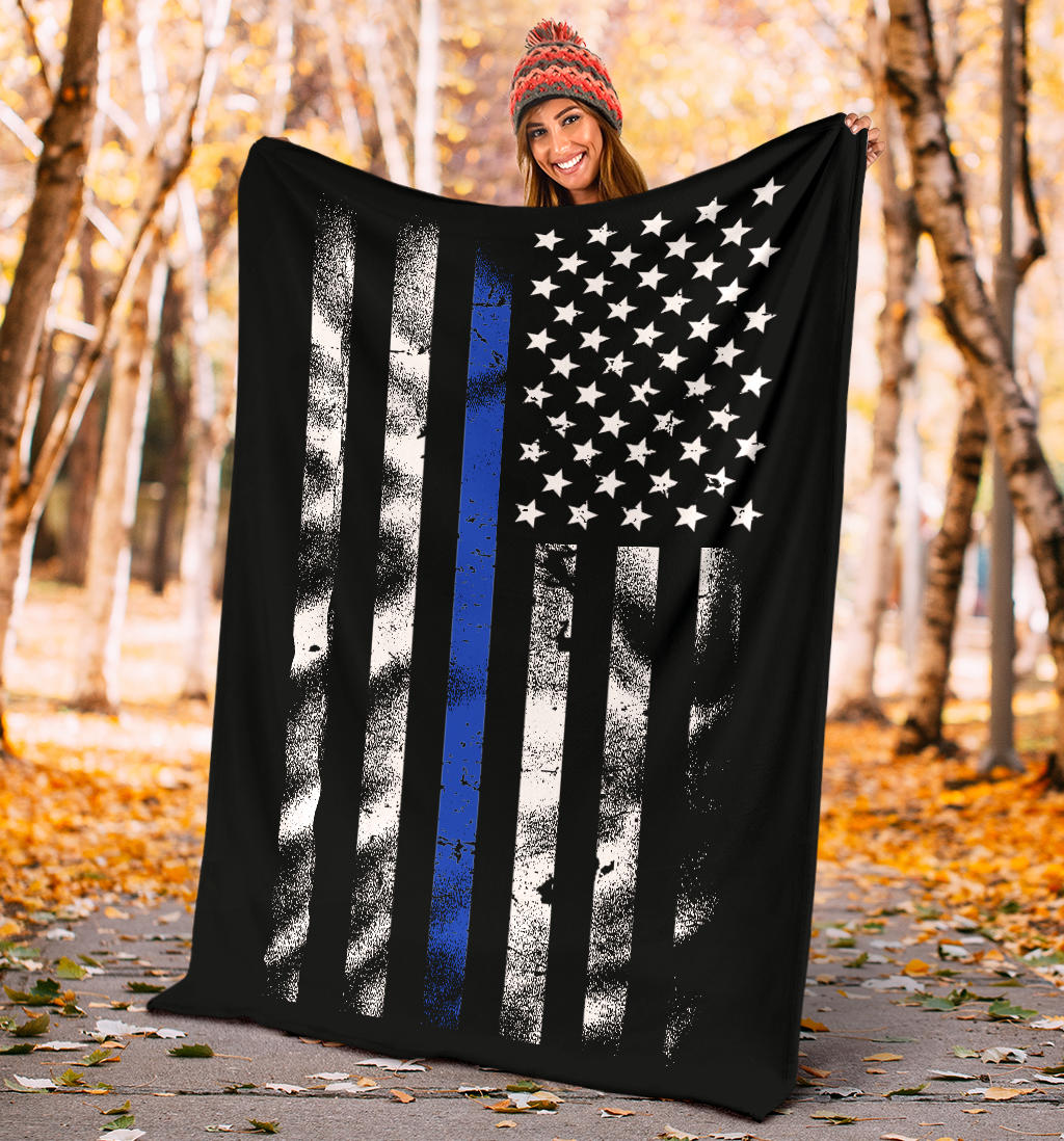 Thin Blue Line Distressed American Flag Blanket