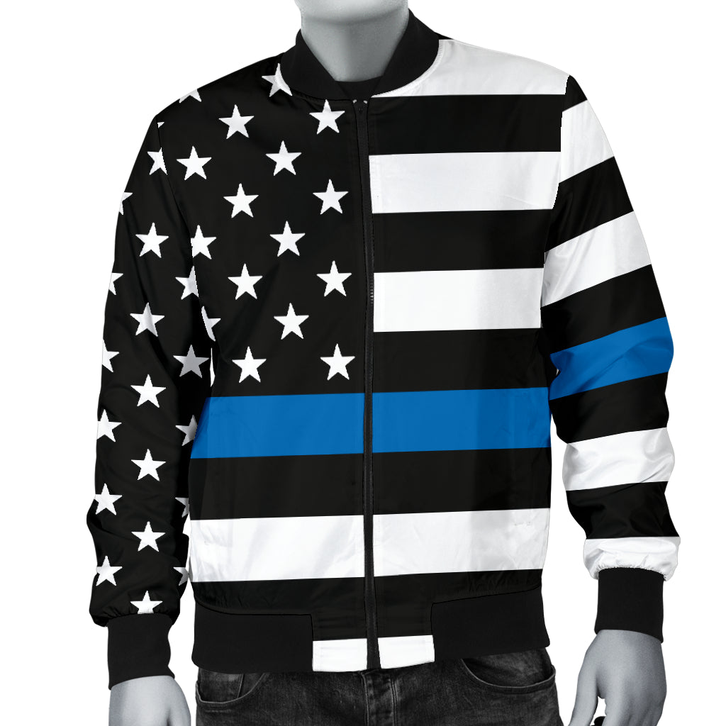Men's Thin Blue Line American Flag Bomber Jacket