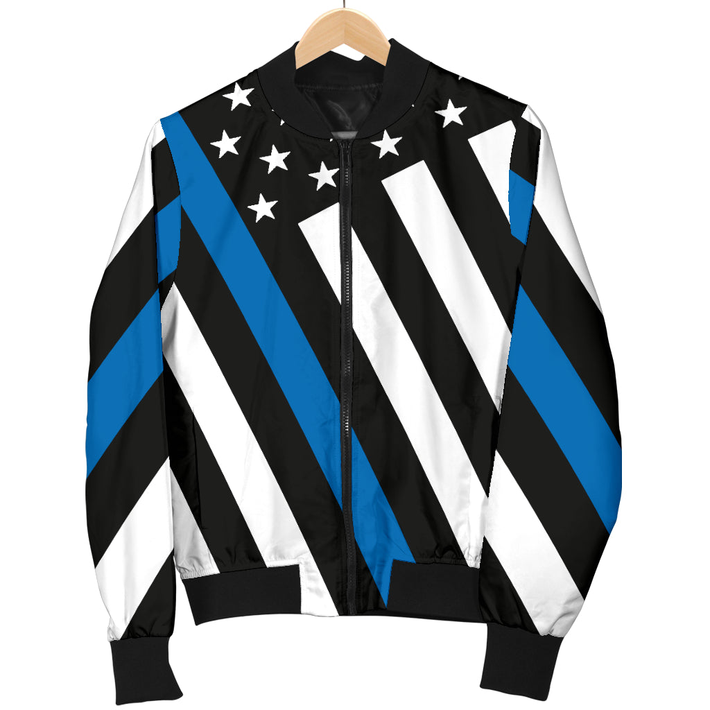 Men's Diagonal Thin Blue Line American Flag Bomber Jacket