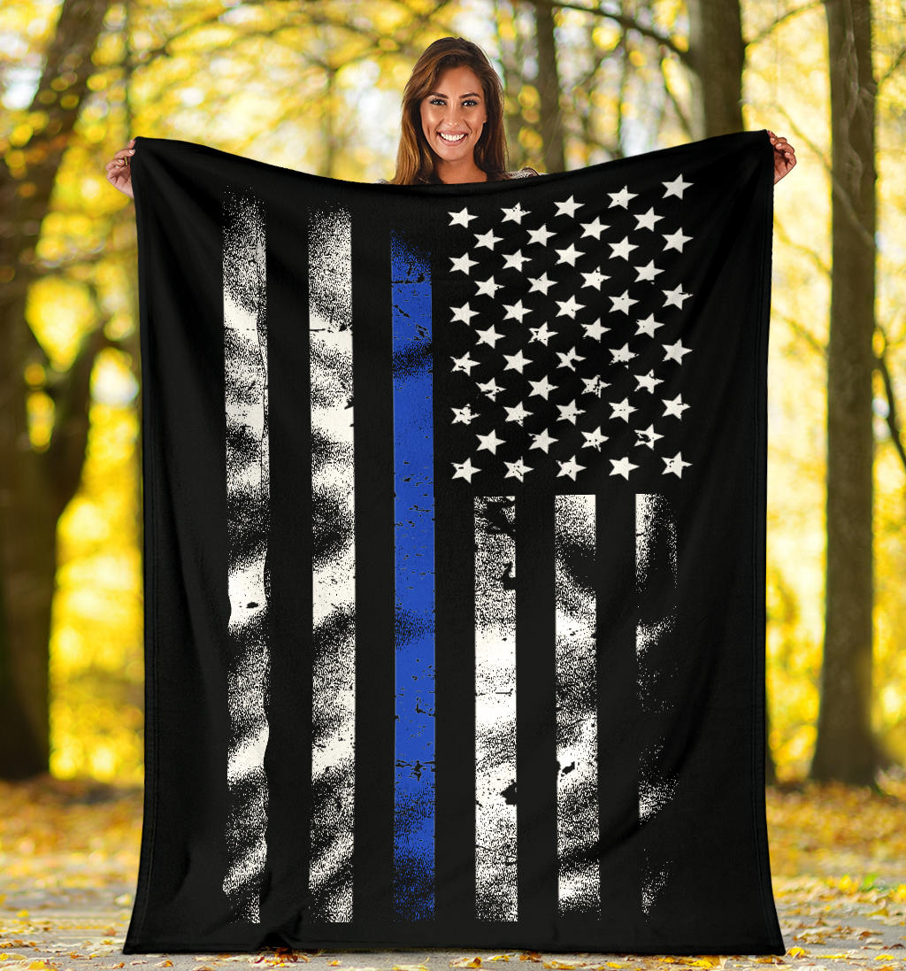Thin Blue Line Distressed American Flag Blanket