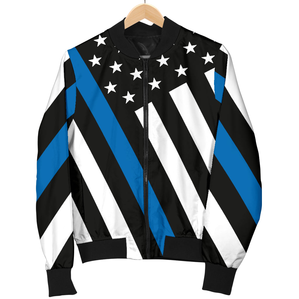 Women's Diagonal Thin Blue Line American Flag Bomber Jacket