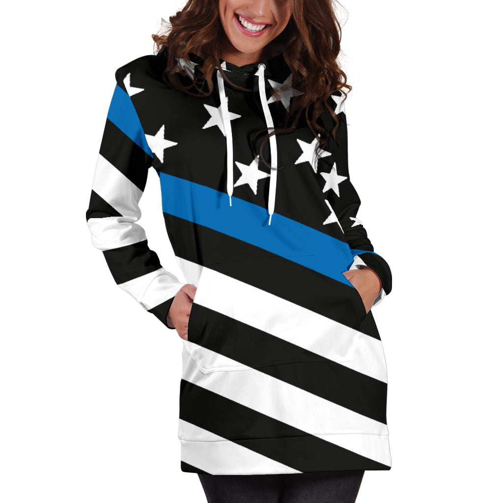 Diagonal Thin Blue Line Flag Hoodie Dress