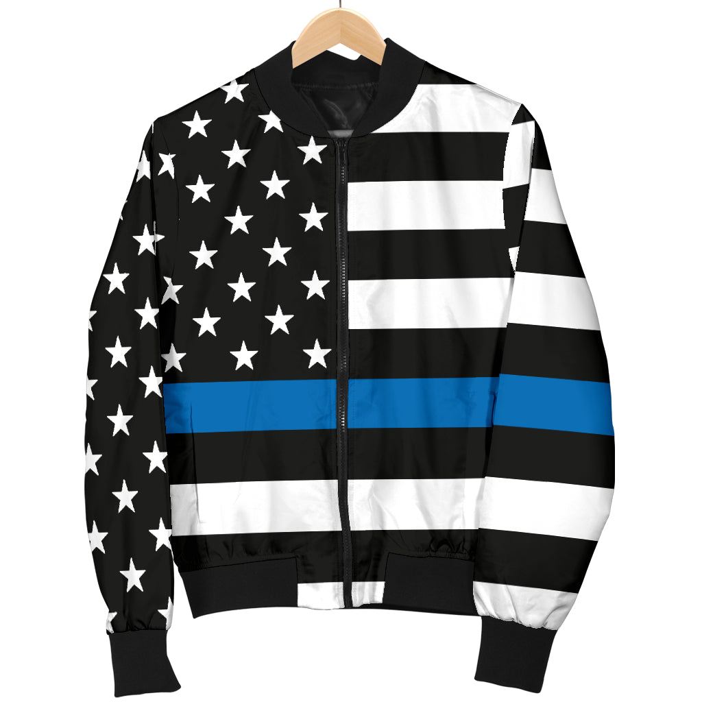 Men's Thin Blue Line American Flag Bomber Jacket