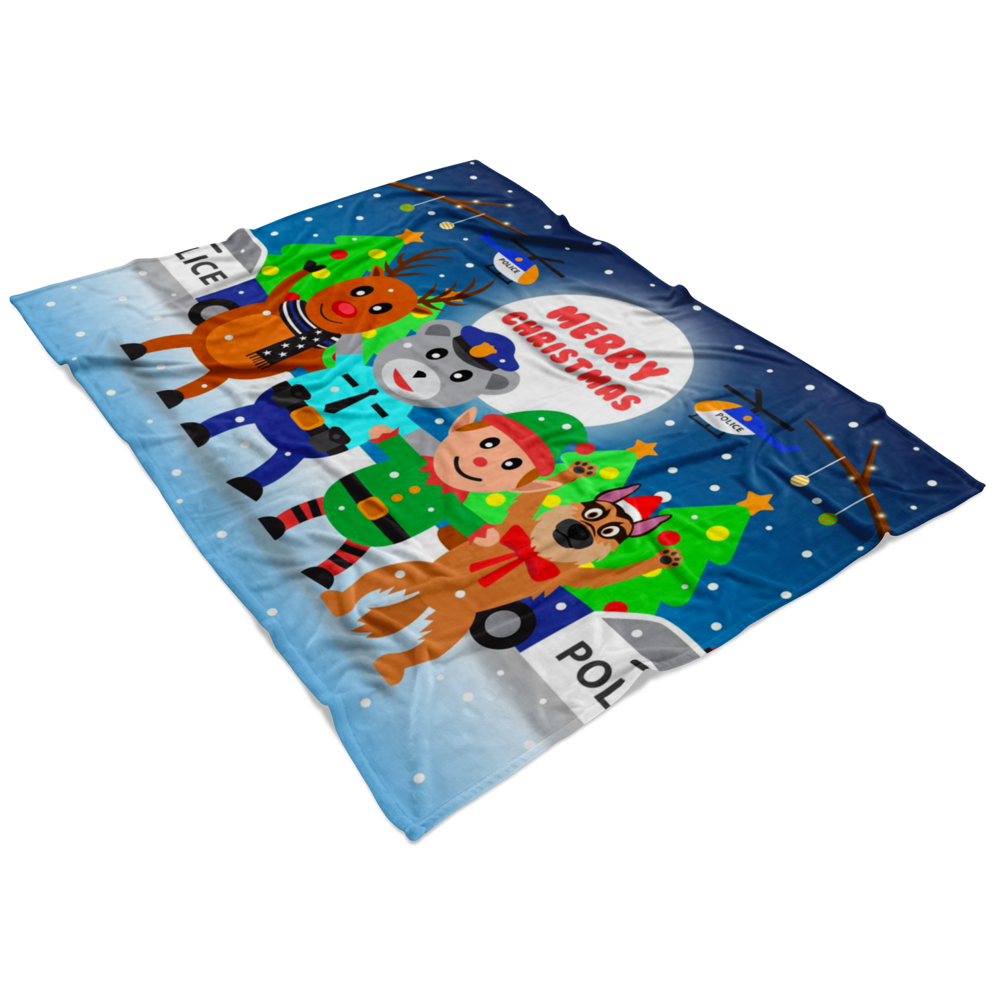 Police Santa Reindeer Christmas Blanket