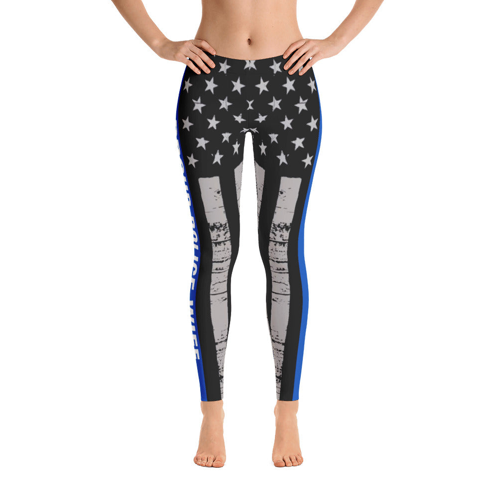 Proud Police Wife Thin Blue Line Flag Leggings