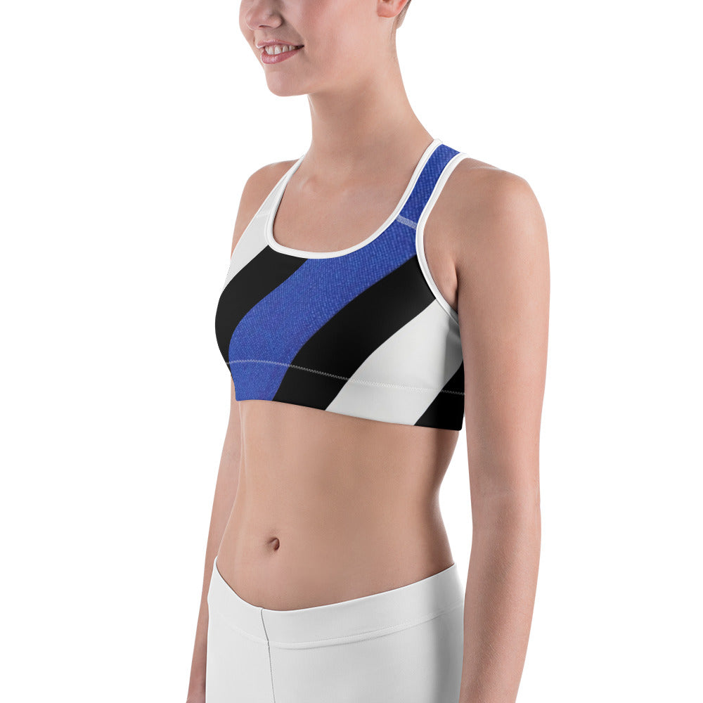 Diagonal Designed Thin Blue Line Sports Bra