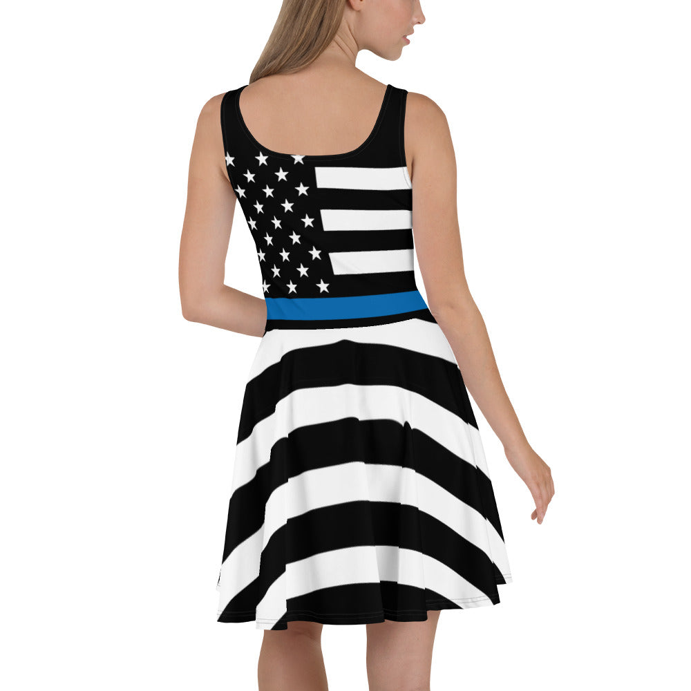 Curved Thin Blue Line American Flag Skater Dress