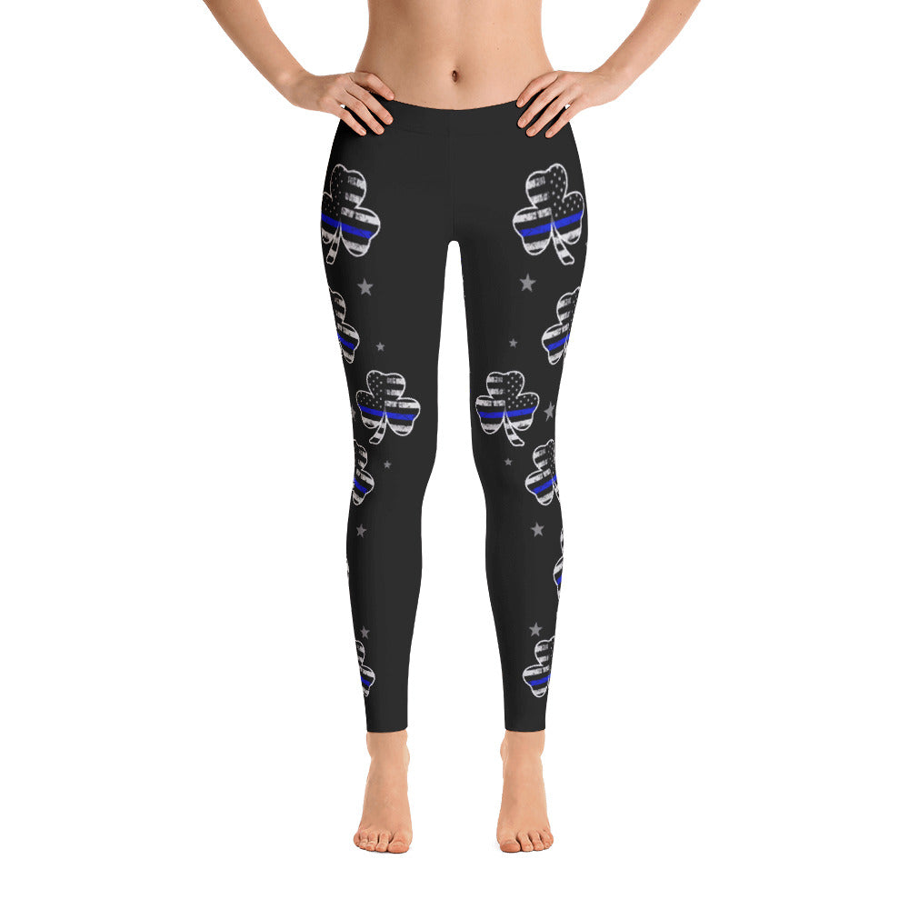 Shamrock Thin Blue Line Flag Leggings