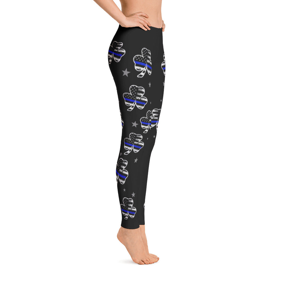 Shamrock Thin Blue Line Flag Leggings