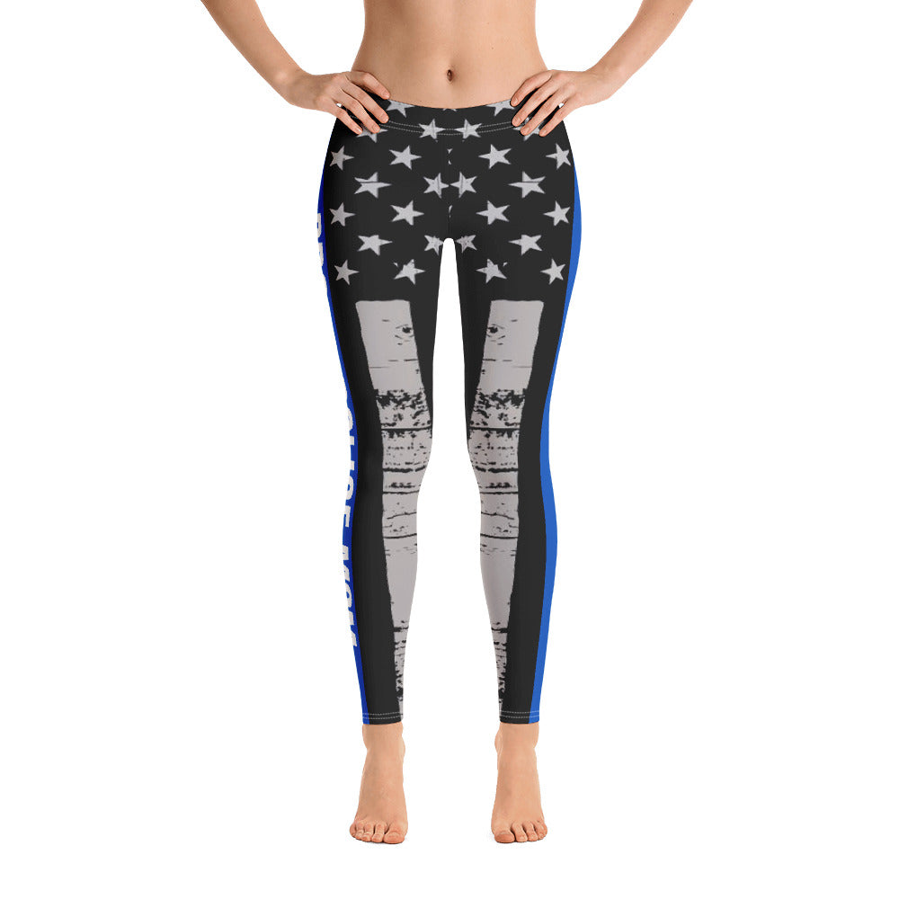 PROUD POLICE MOM THIN BLUE LINE FLAG LEGGINGS
