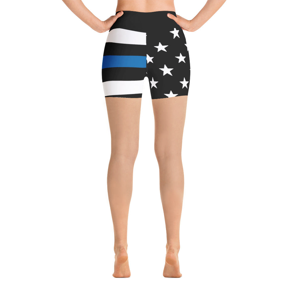 Thin Blue Line American Flag Yoga Shorts