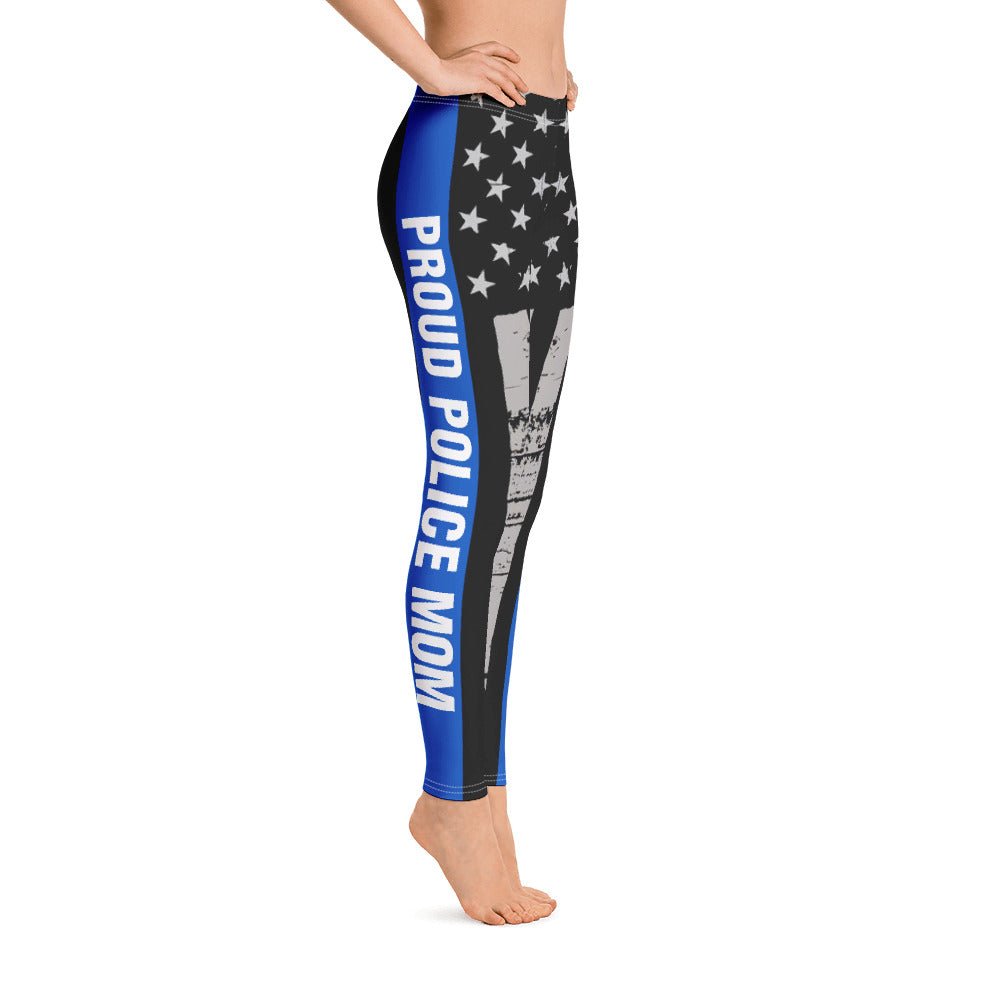 PROUD POLICE MOM THIN BLUE LINE FLAG LEGGINGS