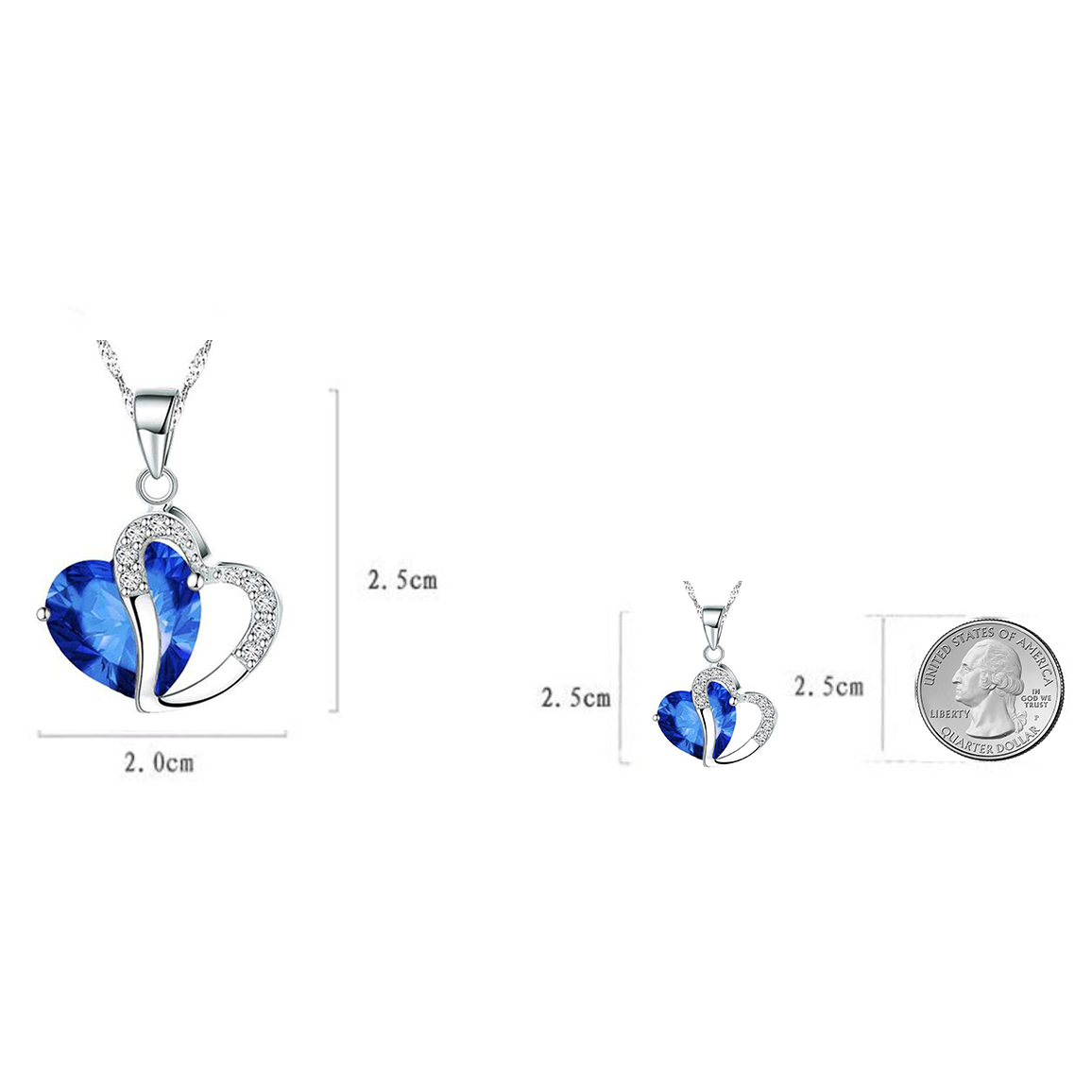 Double Heart Blue Stone Necklace