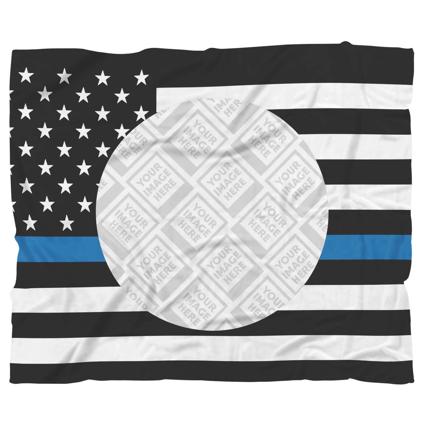THIN BLUE LINE AMERICAN FLAG PERSONALIZED BLANKET CIRCLE FRAME