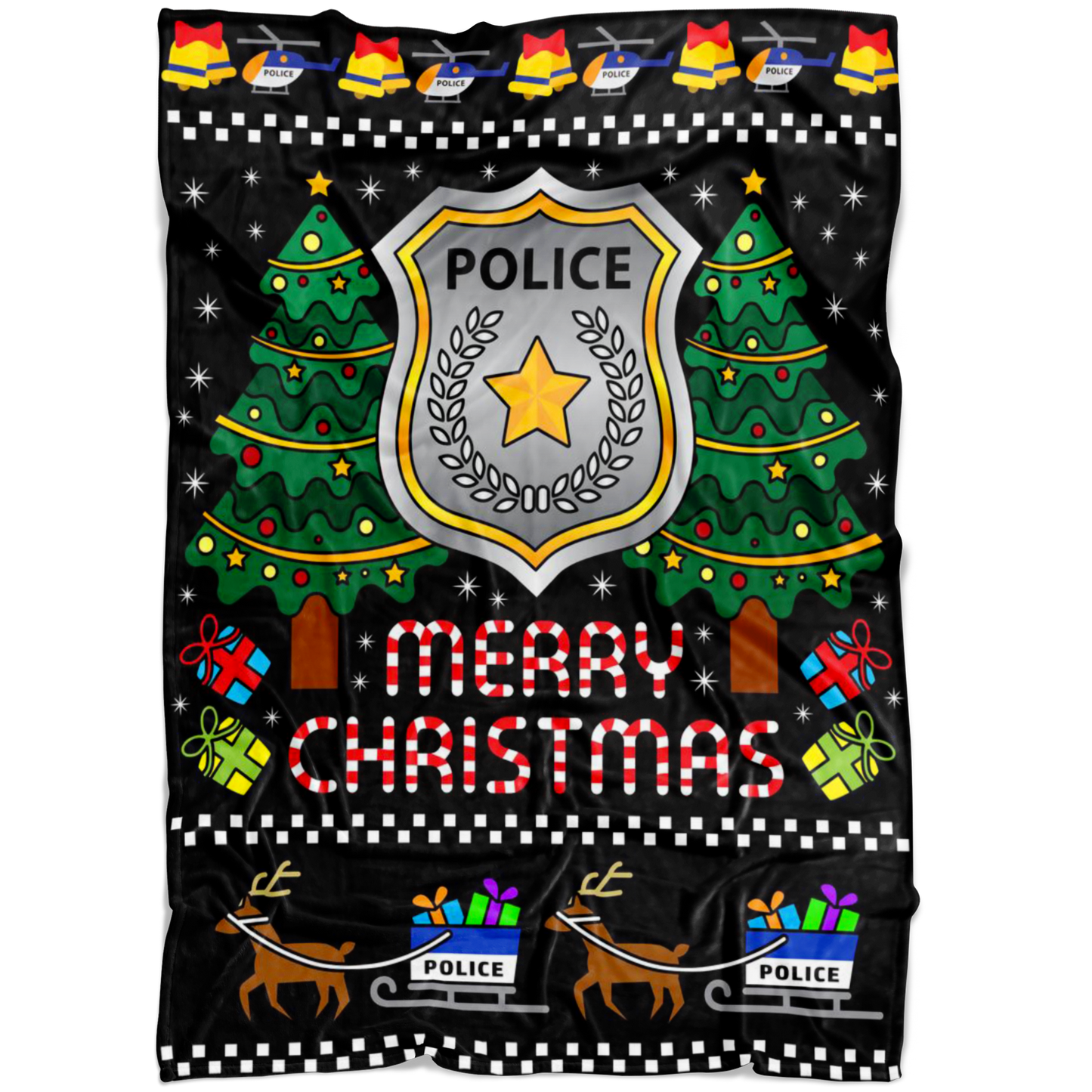 Police Reindeer Merry Christmas Blanket