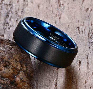 Blue Edge Tungsten Carbide Ring