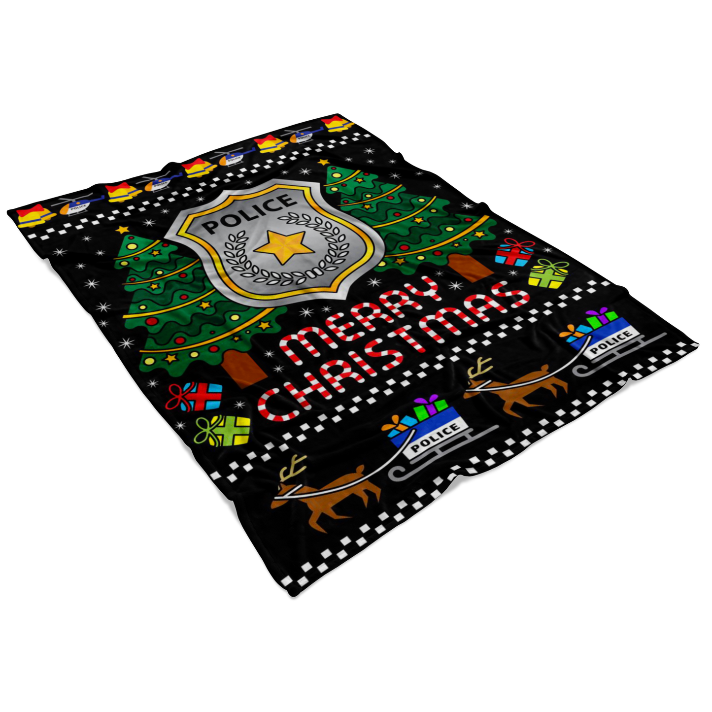 Police Reindeer Merry Christmas Blanket