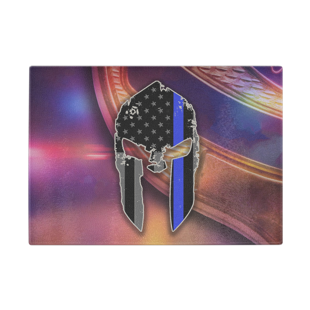 Spartan Helmet Thin Blue Line Flag Cutting Board