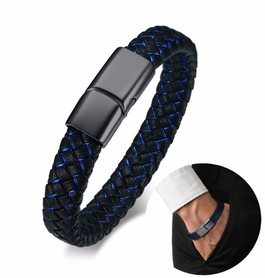 Thin Blue Line Faux Leather Men's Bracelet