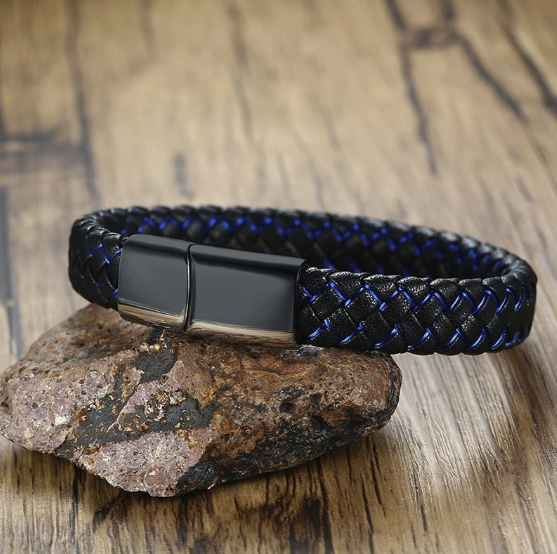 Thin Blue Line Faux Leather Men's Bracelet