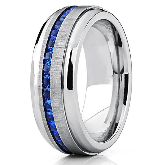 Stylish Titanium Thin Blue Line Ring