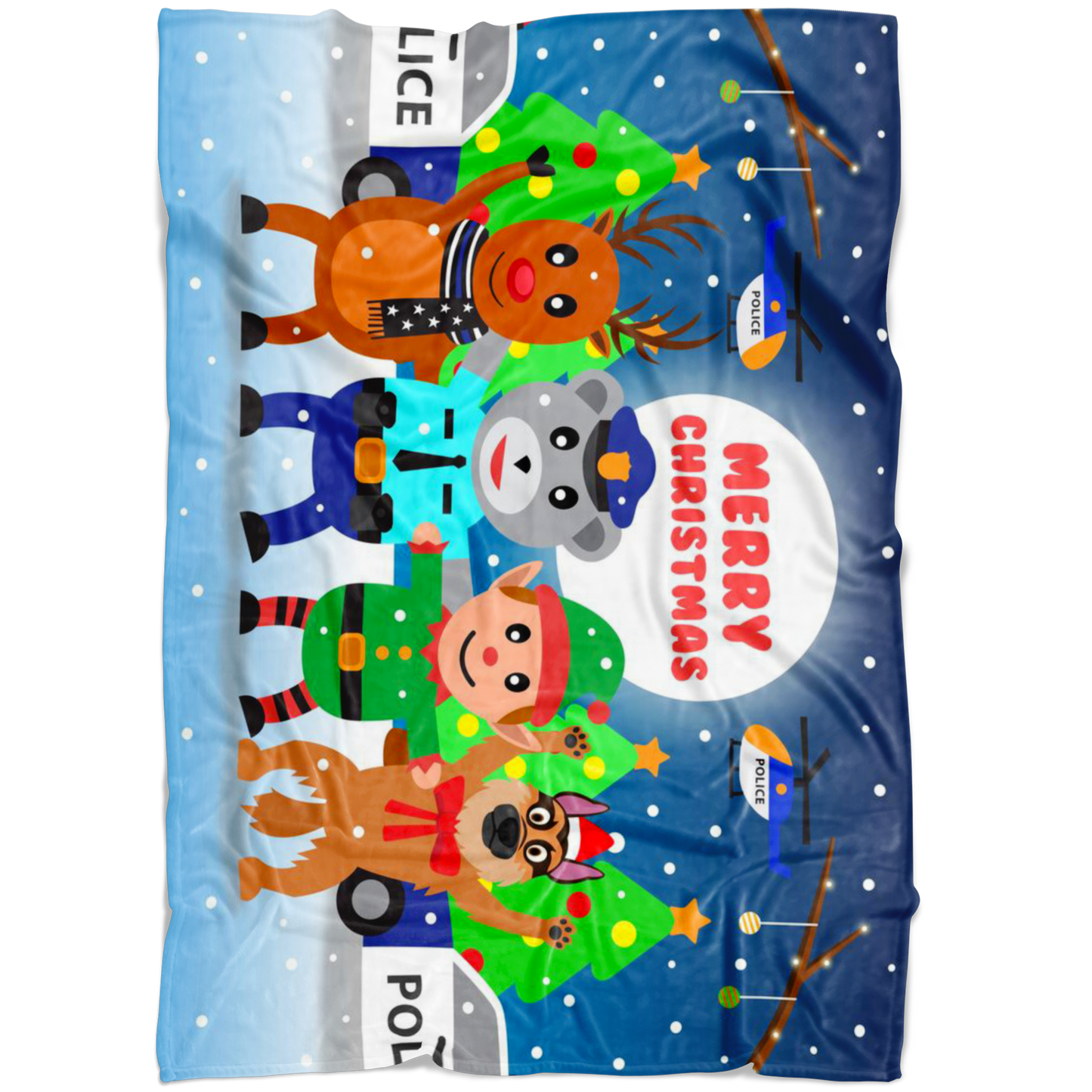 Police Santa Reindeer Christmas Blanket