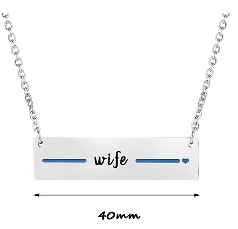 Thin Blue Line Bar Necklace - WIFE
