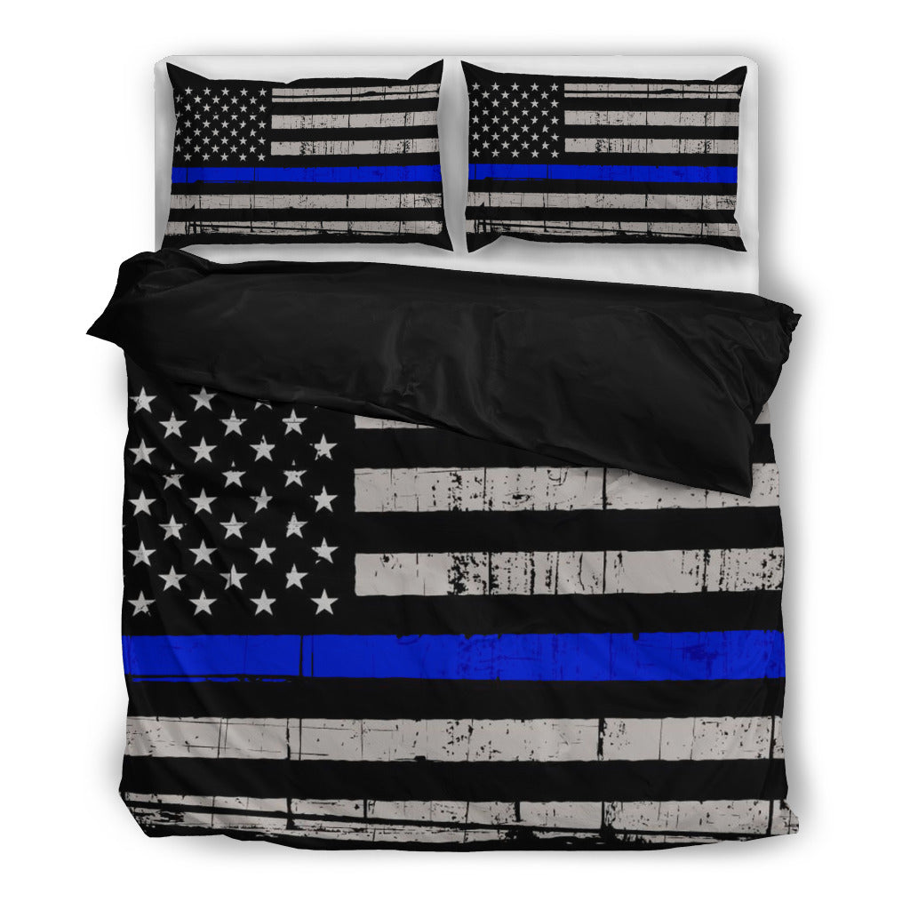 Thin Blue Line American Flag Duvet and Pillow Covers
