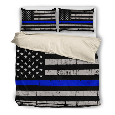 Thin Blue Line American Flag Duvet and Pillow Covers