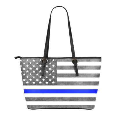 Thin Blue Line Small Leather Tote Bag