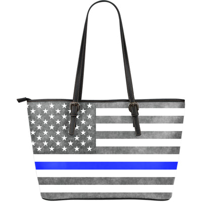 Thin Blue Line Large Leather Tote Bag