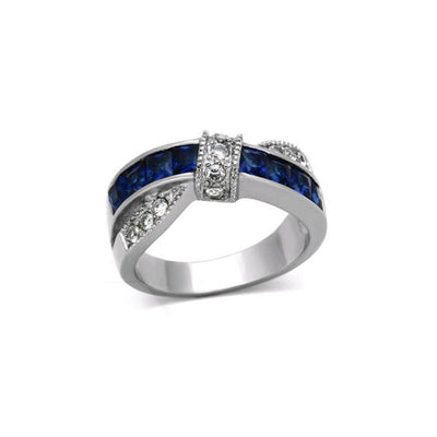 Gorgeous White Gold Plated Tigrade Blue Line Princess Sapphire Simulated Ring