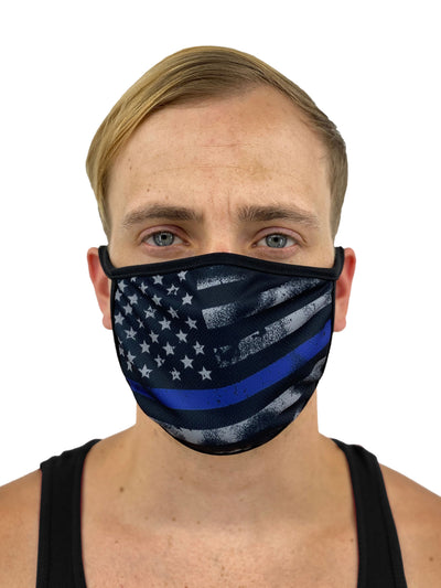 Thin Blue Line American Flag Mask with Filter Pocket