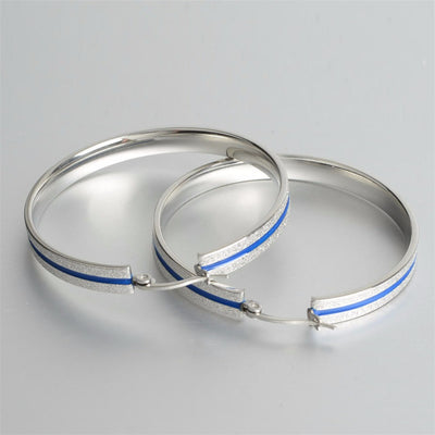 LARGE Thin Blue Line Stainless Steel Hoop Earrings
