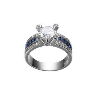 White Gold Plated Blue Line Gemstone Ring
