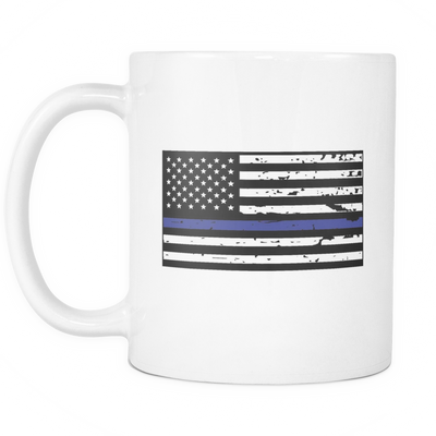 Thin Blue Line American Flag Mug - White