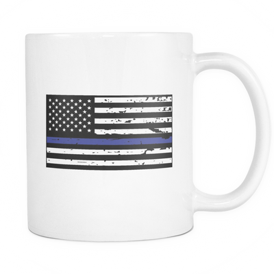 Thin Blue Line American Flag Mug - White
